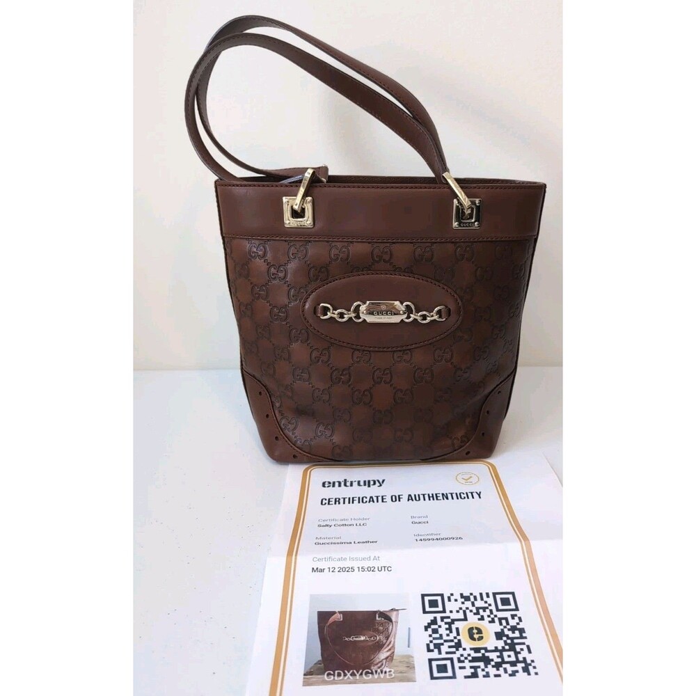Gucci Tote Bag GG Shima Leather Horsebit Brown With COA